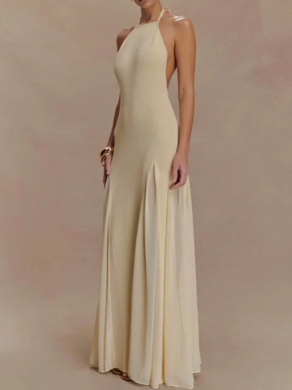 ✨ SALE Meshki Soleil Knit And Mesh Halter Maxi Dress Small Cream Wedding Event - Picture 2 of 14
